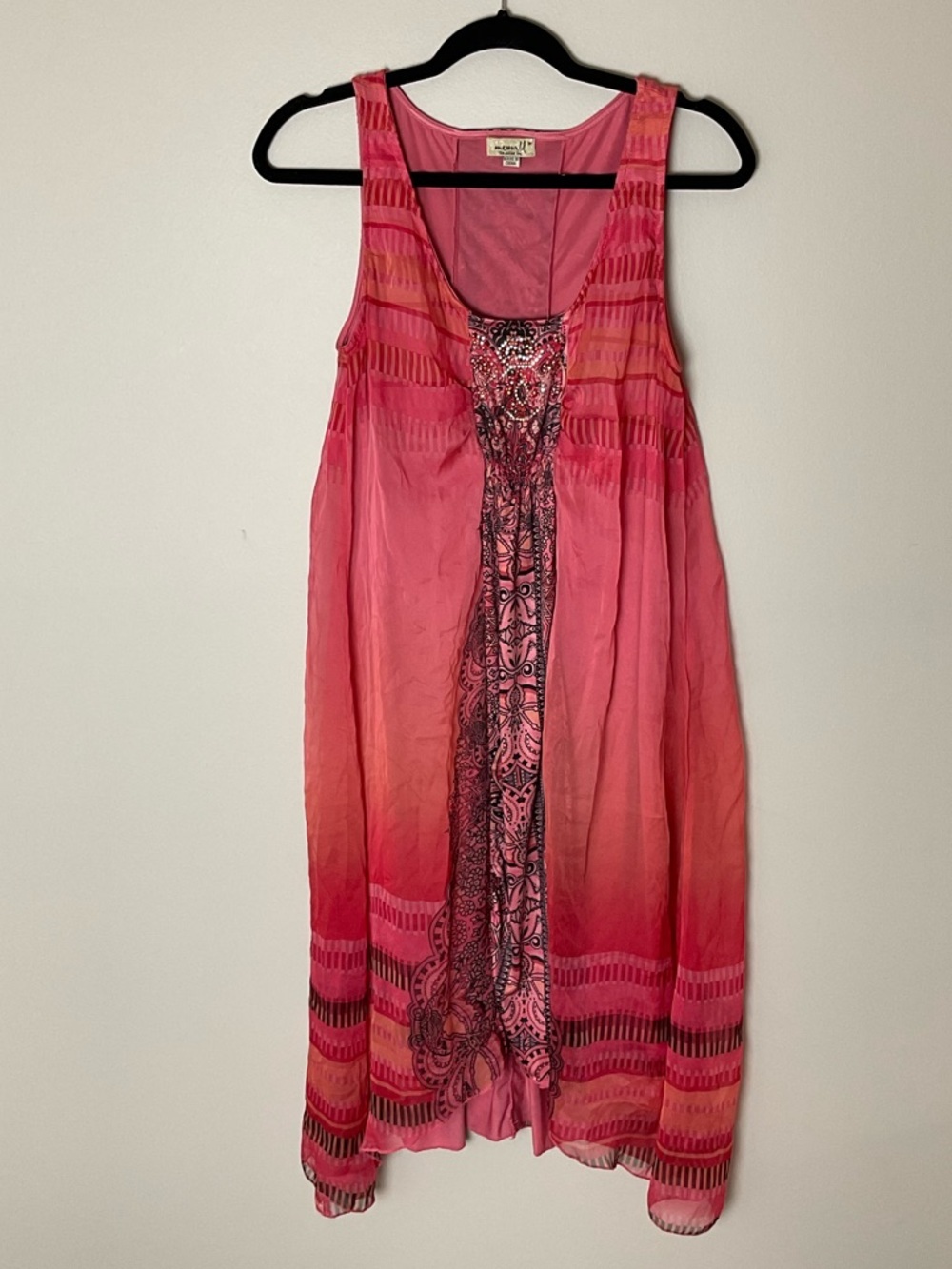 live and let live Orange Pink. Boho Flowy Artsy Festival Tank Dress Size Medium